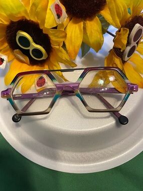 Hexagon Colorblock Eyeglasses - Purple, Teal, Pink